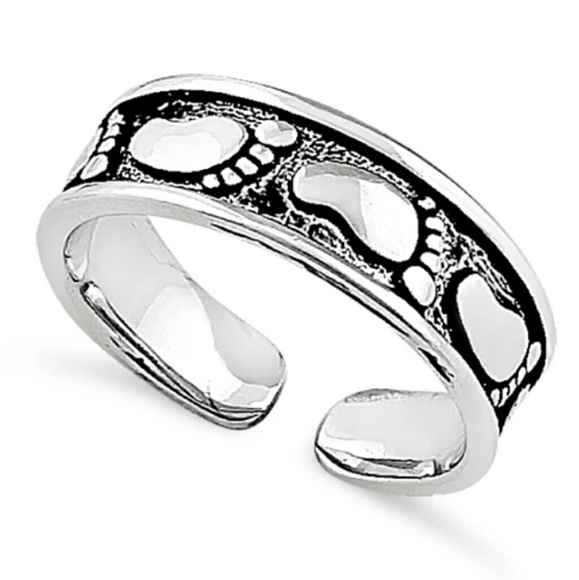 STERLING SILVER FOOTPRINTS TOE RING - Picture 2 of 4